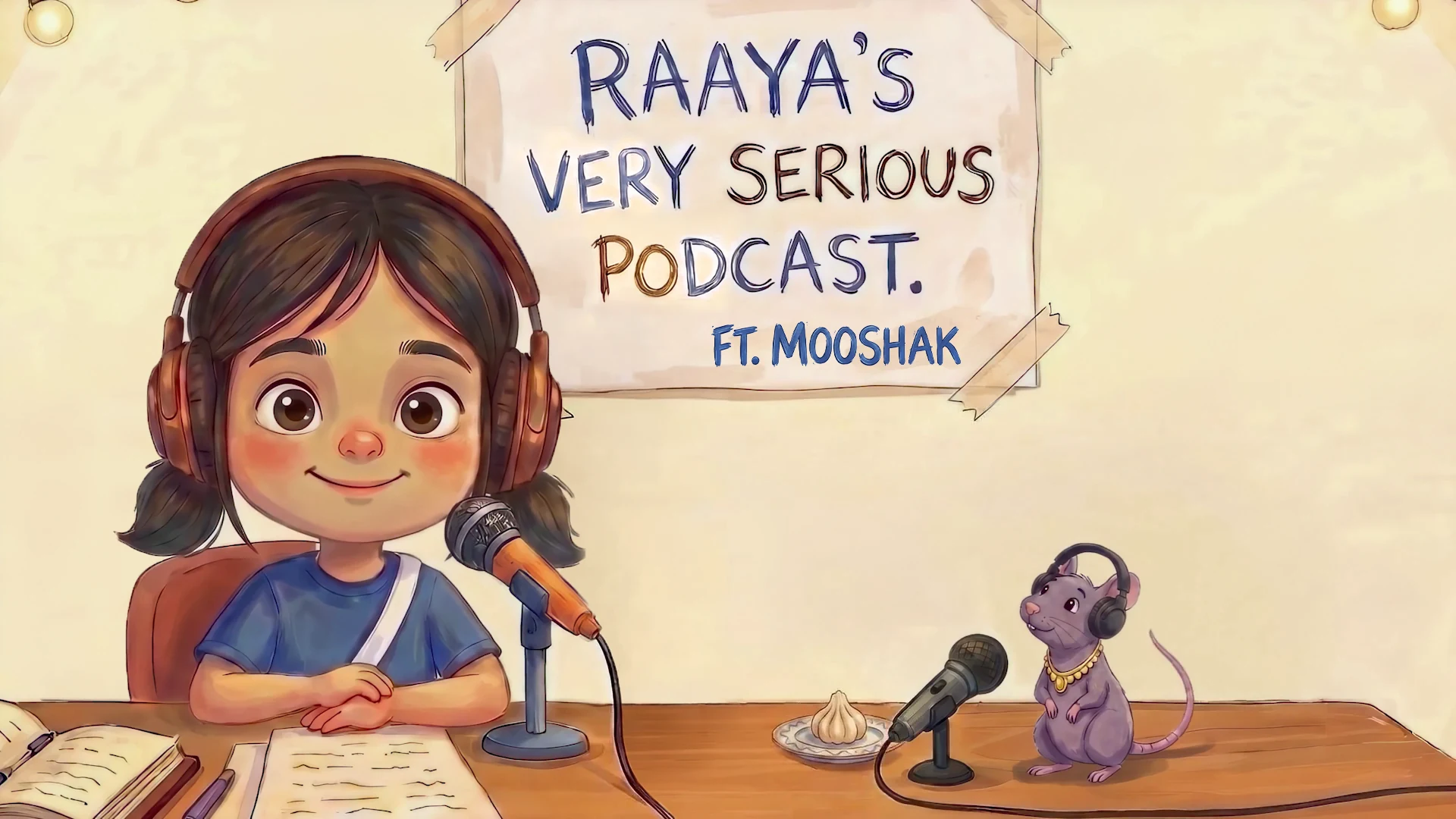 Raaya and Mooshak at the podcast table.