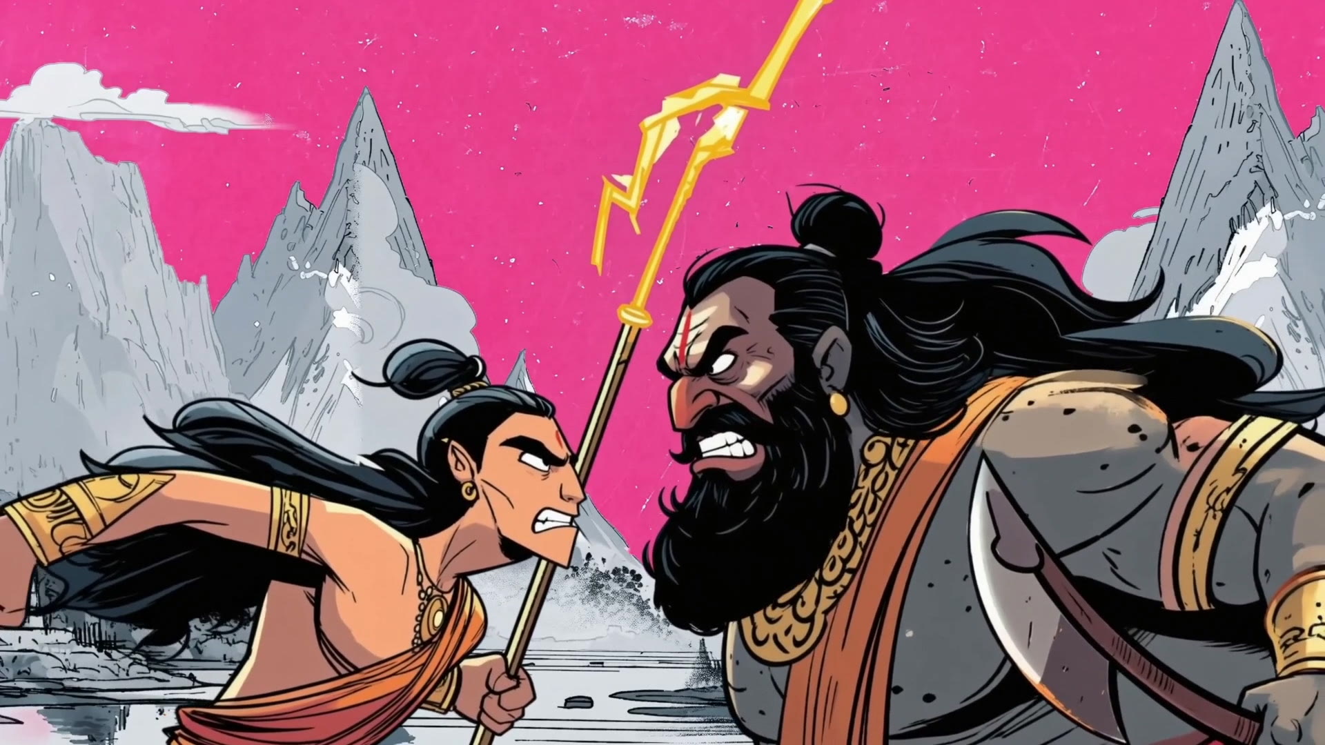 Gods and asurs share a moment in The Great Indian Tales.